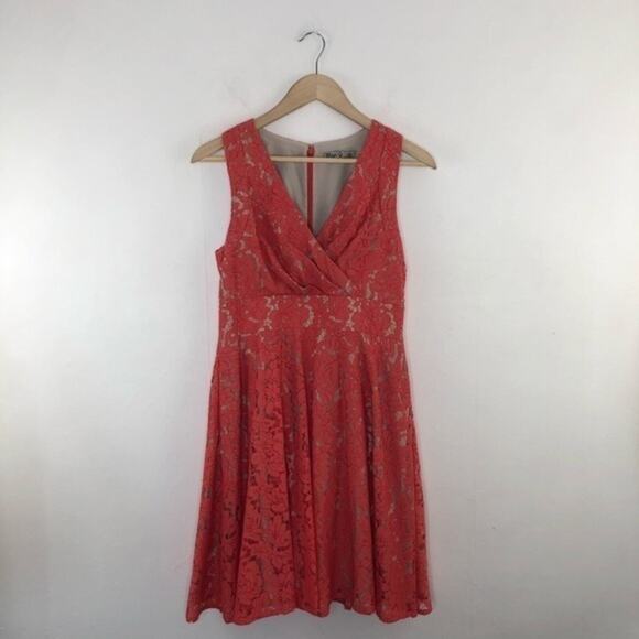 Eliza J Coral Lace Sleeveless Fit Flare Dress Size 6 - Picture 2 of 16